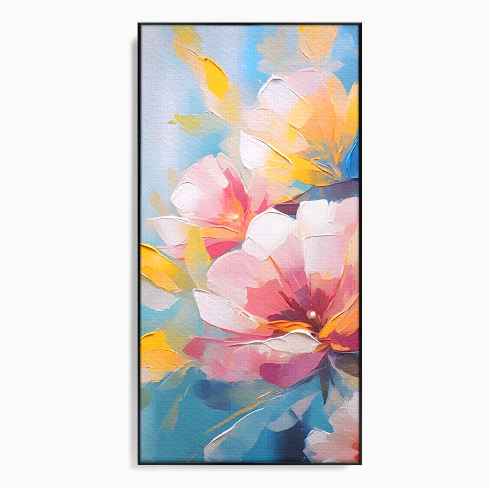 Tablou canvas cu tablou canvas cu flori roz, in rama de aluminiu negru